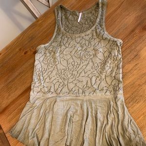 Free People Dip Dye Floral Scoop Tank Top Small